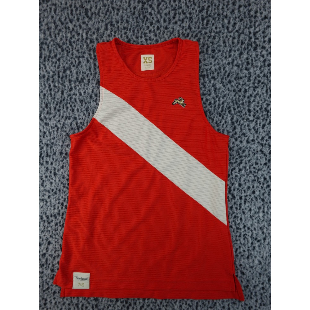 Tracksmith Van Cortlandt Singlet Mens XS Red White Sash 2:09 Mesh Running Tank